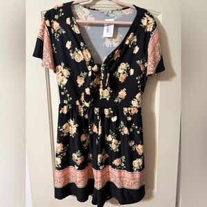 White Birch Black and Peach Floral Romper